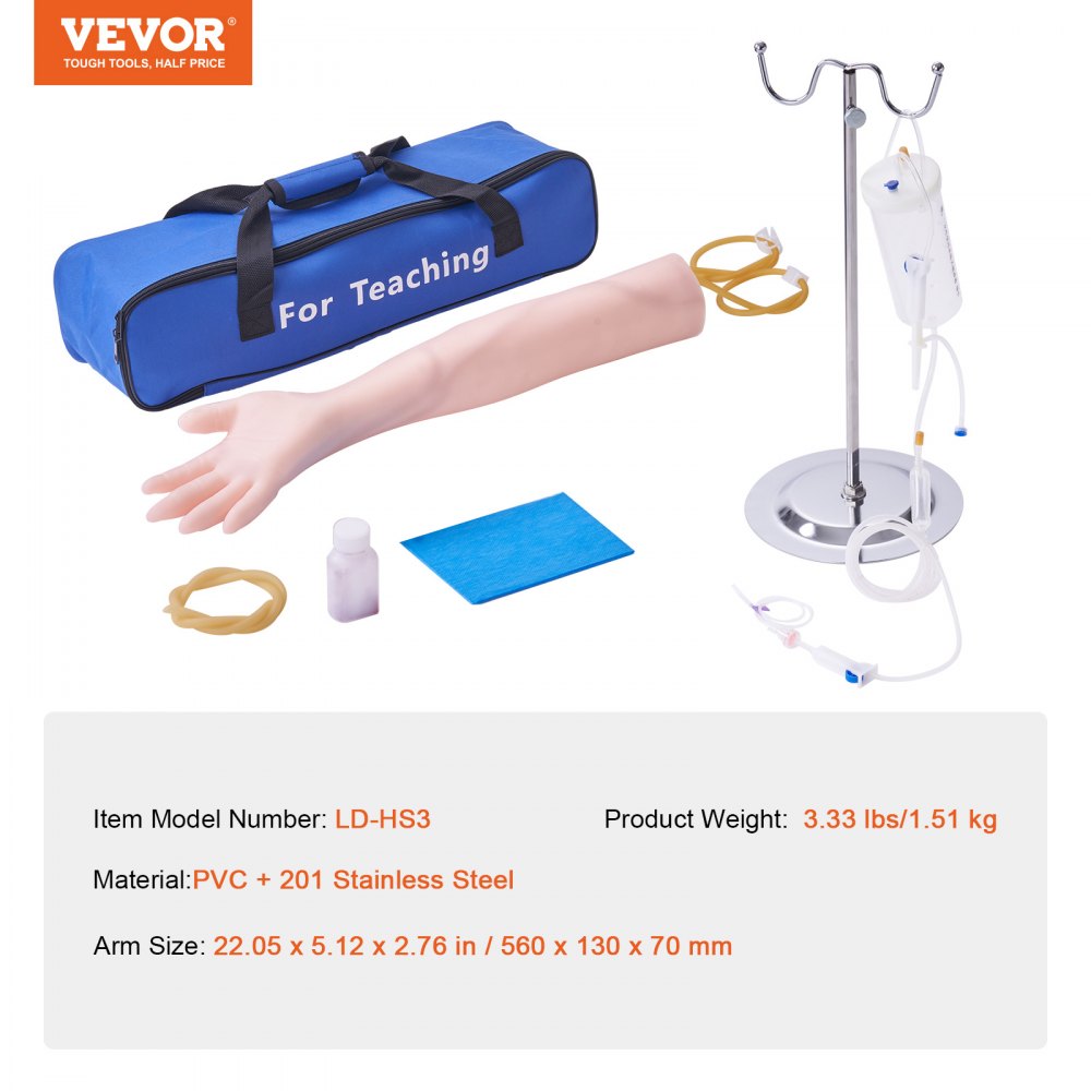 LD-HS3 - VEVOR Phlebotomy Kit with Realistic Arm & Adjustable Infusion Stand
