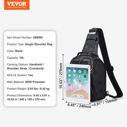 A88060 - 10L Tactical Sling Bag with MOLLE Design & Versatile Carrying Options