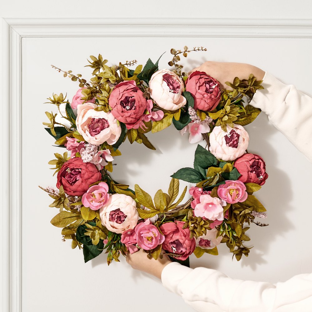 WA53362 - 19" Silk Peony & Hydrangea Wreath for Year-Round Decor