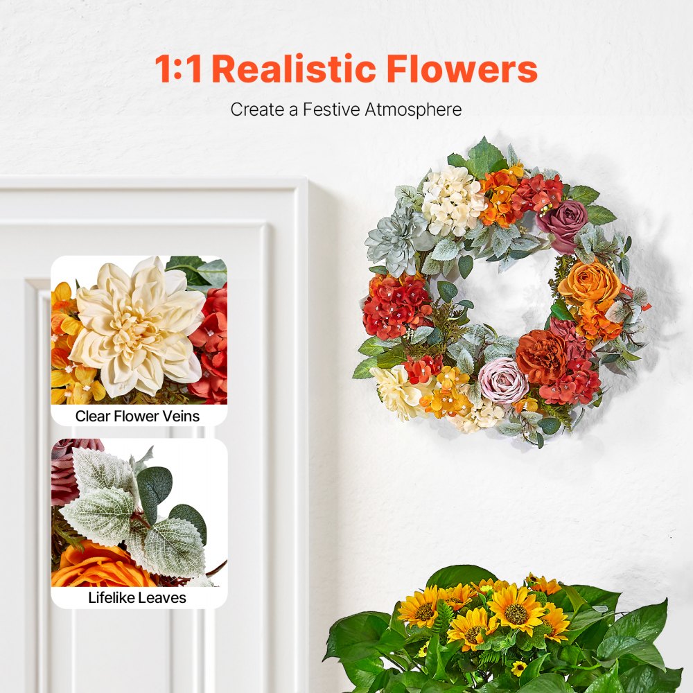 WA53359 - 24" Silk Flower Wreath for All-Season Home Decor