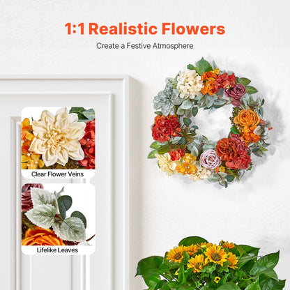 WA53359 - 24" Silk Flower Wreath for All-Season Home Decor