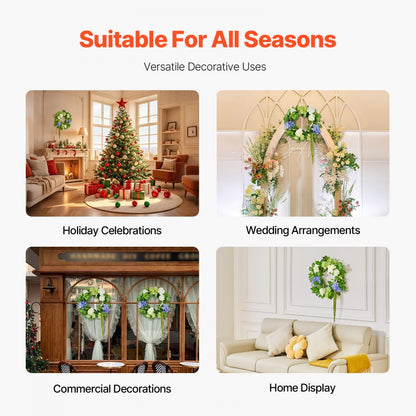 WA53361 - 23" Silk Floral Wreath in Blue, White & Green for Year-Round Decor