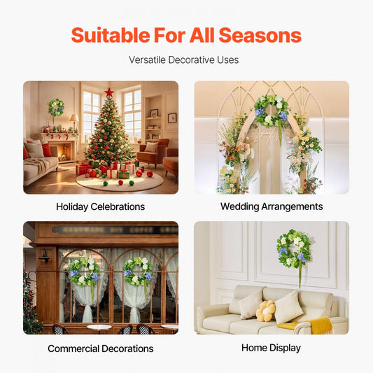 WA53361 - 23" Silk Floral Wreath in Blue, White & Green for Year-Round Decor