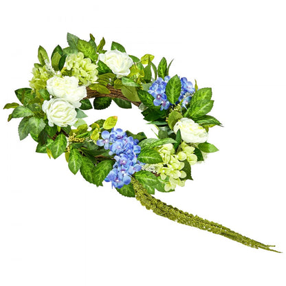 WA53361 - 23" Silk Floral Wreath in Blue, White & Green for Year-Round Decor