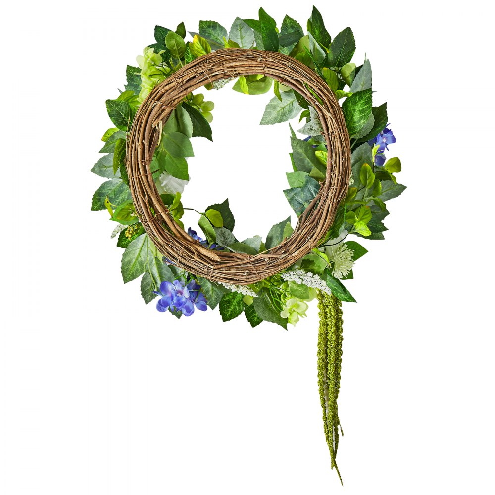 WA53361 - 23" Silk Floral Wreath in Blue, White & Green for Year-Round Decor