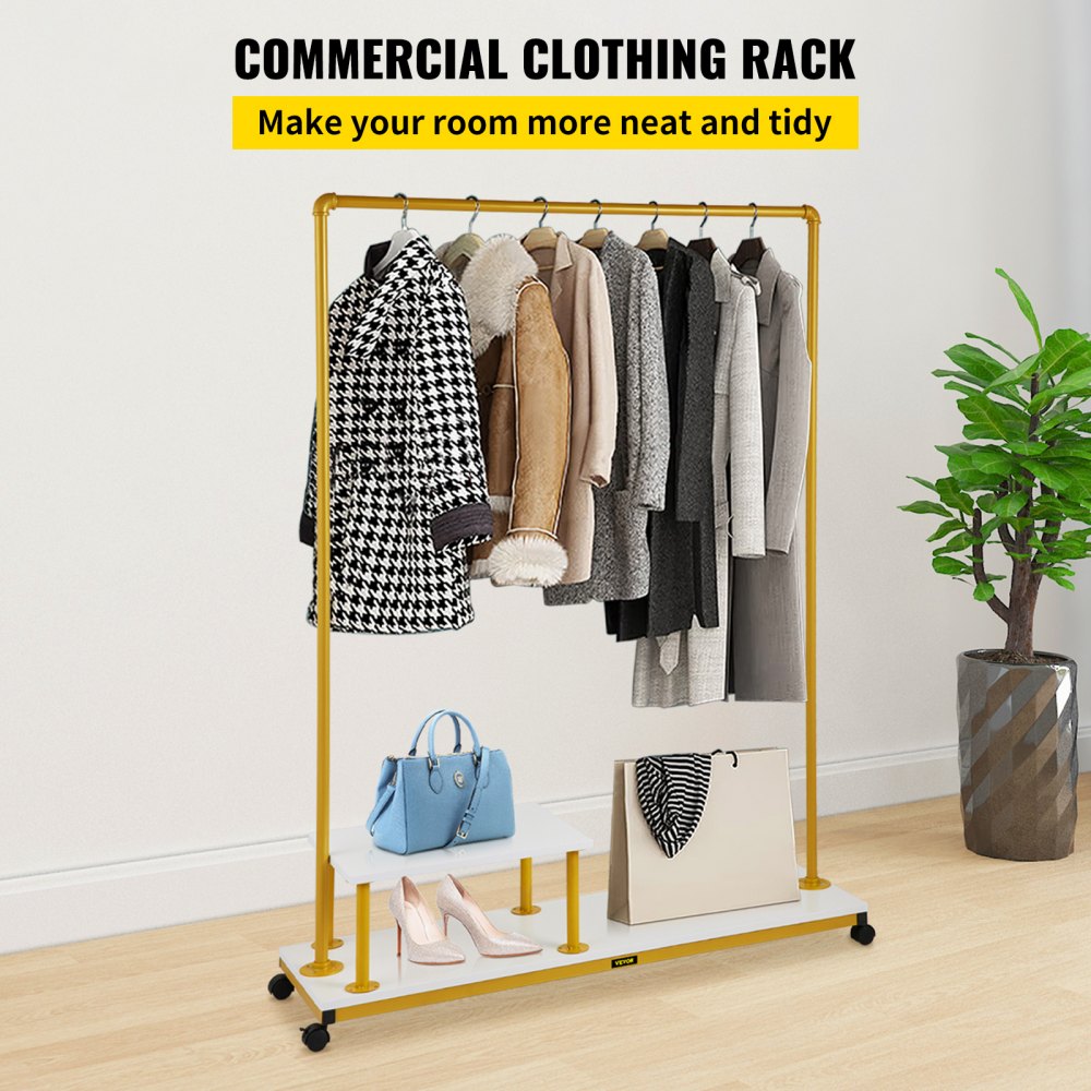 MS1216-2C - Stylish 63" Garment Rack with Gold Finish and 150 lbs Capacity
