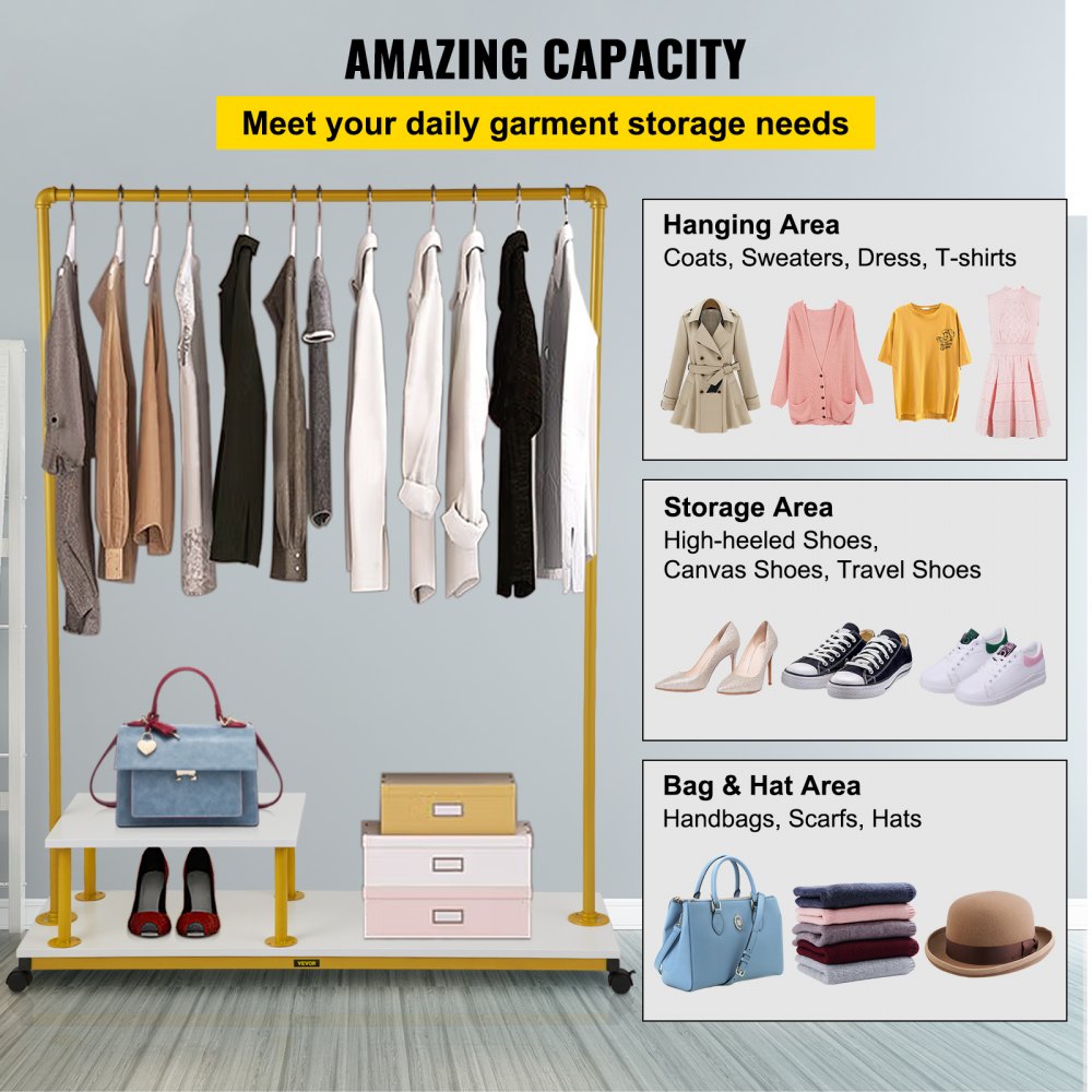 MS1216-2C - Stylish 63" Garment Rack with Gold Finish and 150 lbs Capacity