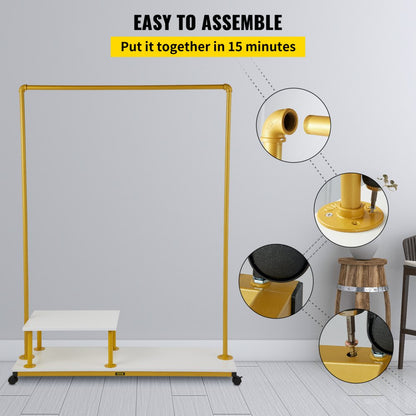 MS1216-2C - Stylish 63" Garment Rack with Gold Finish and 150 lbs Capacity