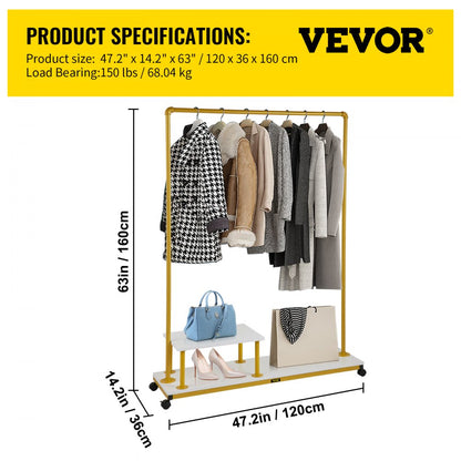 MS1216-2C - Stylish 63" Garment Rack with Gold Finish and 150 lbs Capacity