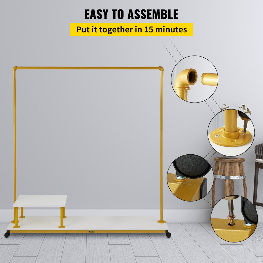 MS1516-2C - Gold & White Garment Rack, 59.1" x 14.2", Durable Q235 Iron