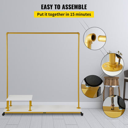 MS1516-2C - Gold & White Garment Rack, 59.1" x 14.2", Durable Q235 Iron