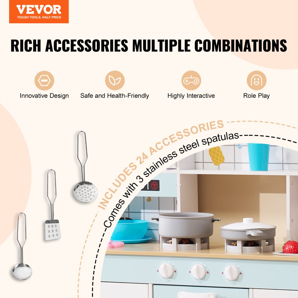 TLG81021 - VEVOR Kids Wooden Kitchen Playset, 34.9" x 12.5" x 35.6"