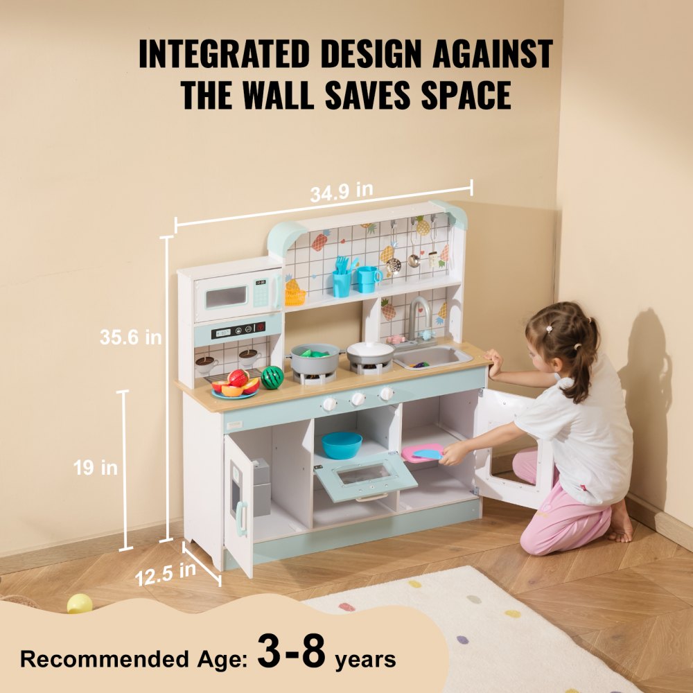 TLG81021 - VEVOR Kids Wooden Kitchen Playset, 34.9" x 12.5" x 35.6"
