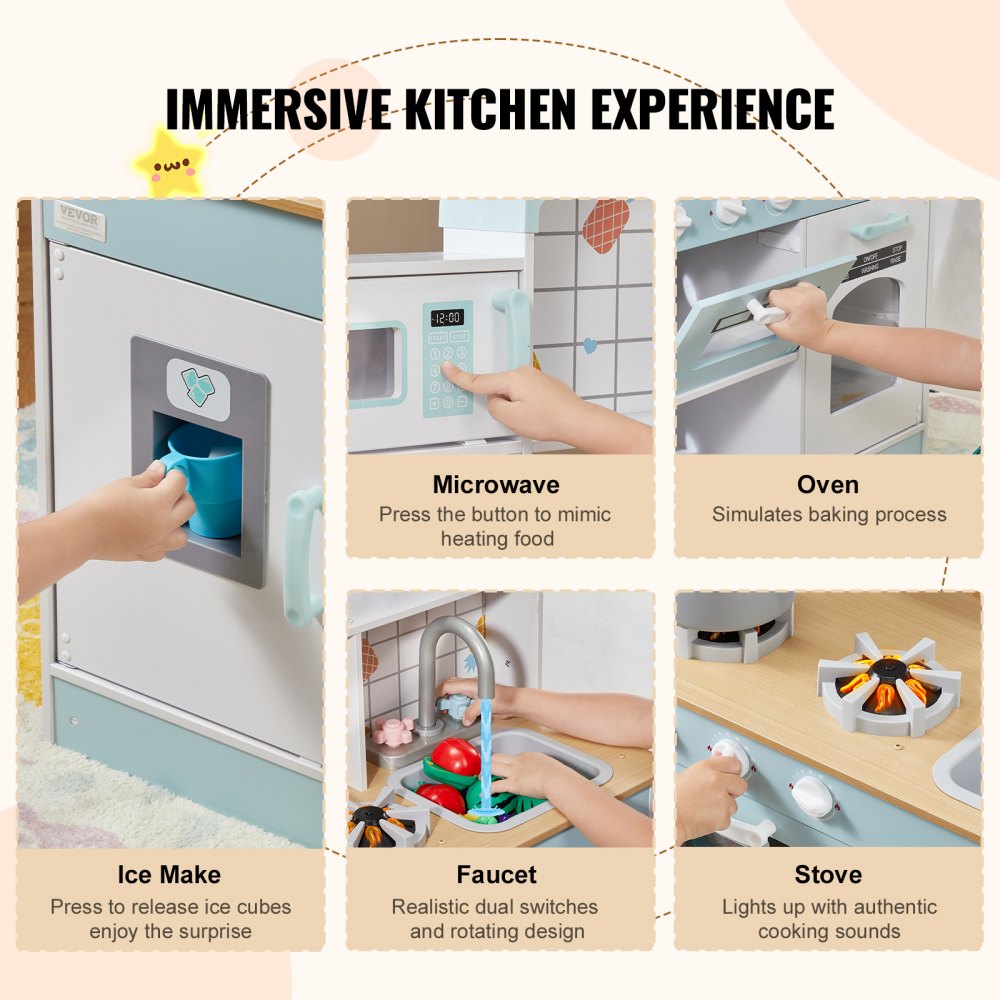 TLG81021 - VEVOR Kids Wooden Kitchen Playset, 34.9" x 12.5" x 35.6"