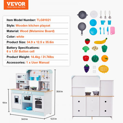 TLG81021 - VEVOR Kids Wooden Kitchen Playset, 34.9" x 12.5" x 35.6"