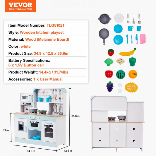 TLG81021 - VEVOR Kids Wooden Kitchen Playset, 34.9" x 12.5" x 35.6"