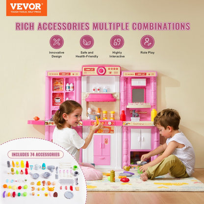 1234-7F - 50.4" 3-in-1 Pink Kitchen Playset for Kids