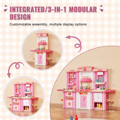 1234-7F - 50.4" 3-in-1 Pink Kitchen Playset for Kids