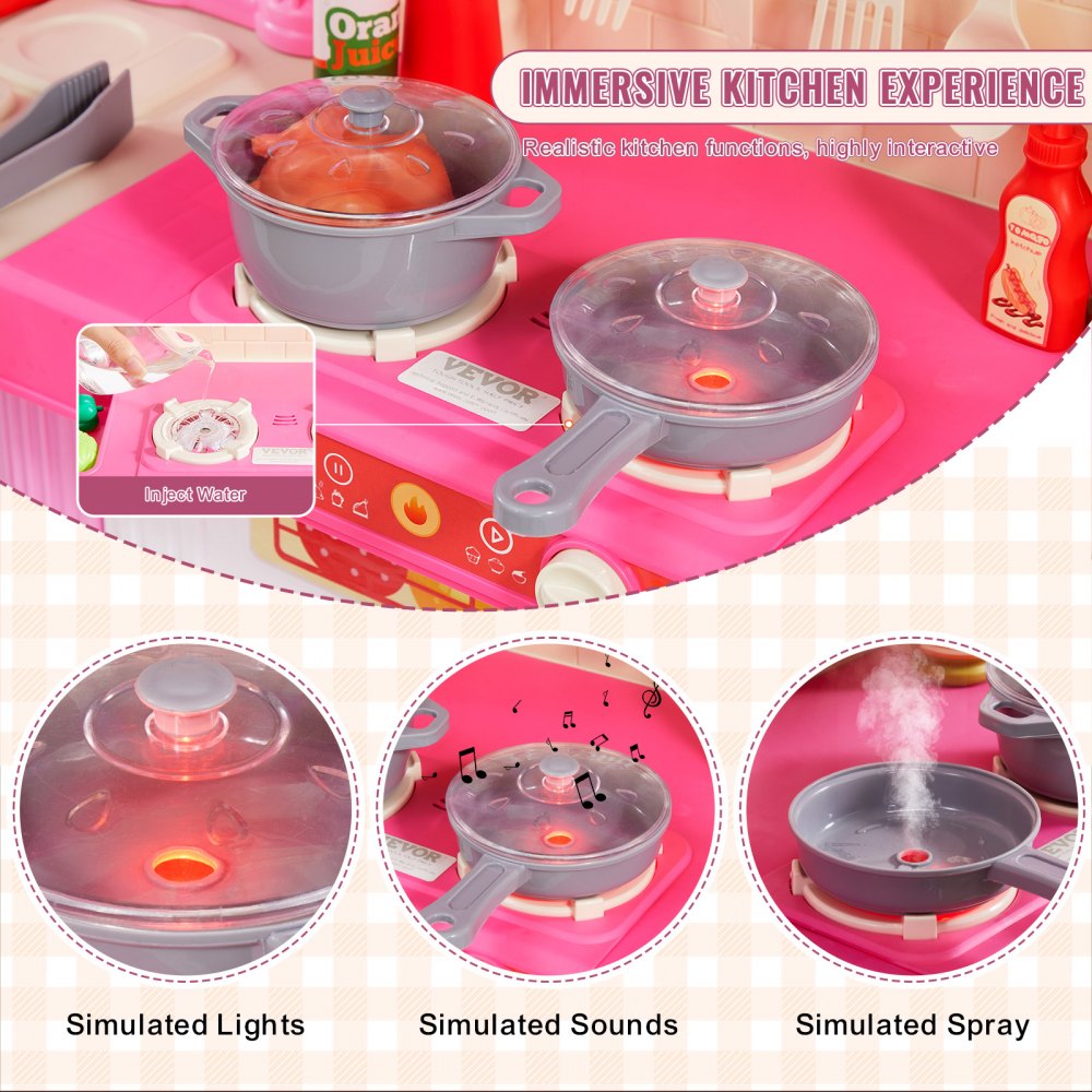 1234-7F - 50.4" 3-in-1 Pink Kitchen Playset for Kids