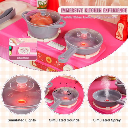1234-7F - 50.4" 3-in-1 Pink Kitchen Playset for Kids