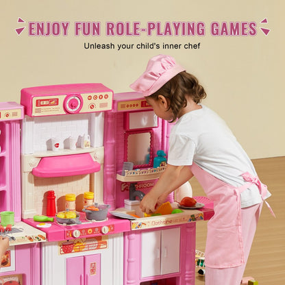 1234-7F - 50.4" 3-in-1 Pink Kitchen Playset for Kids