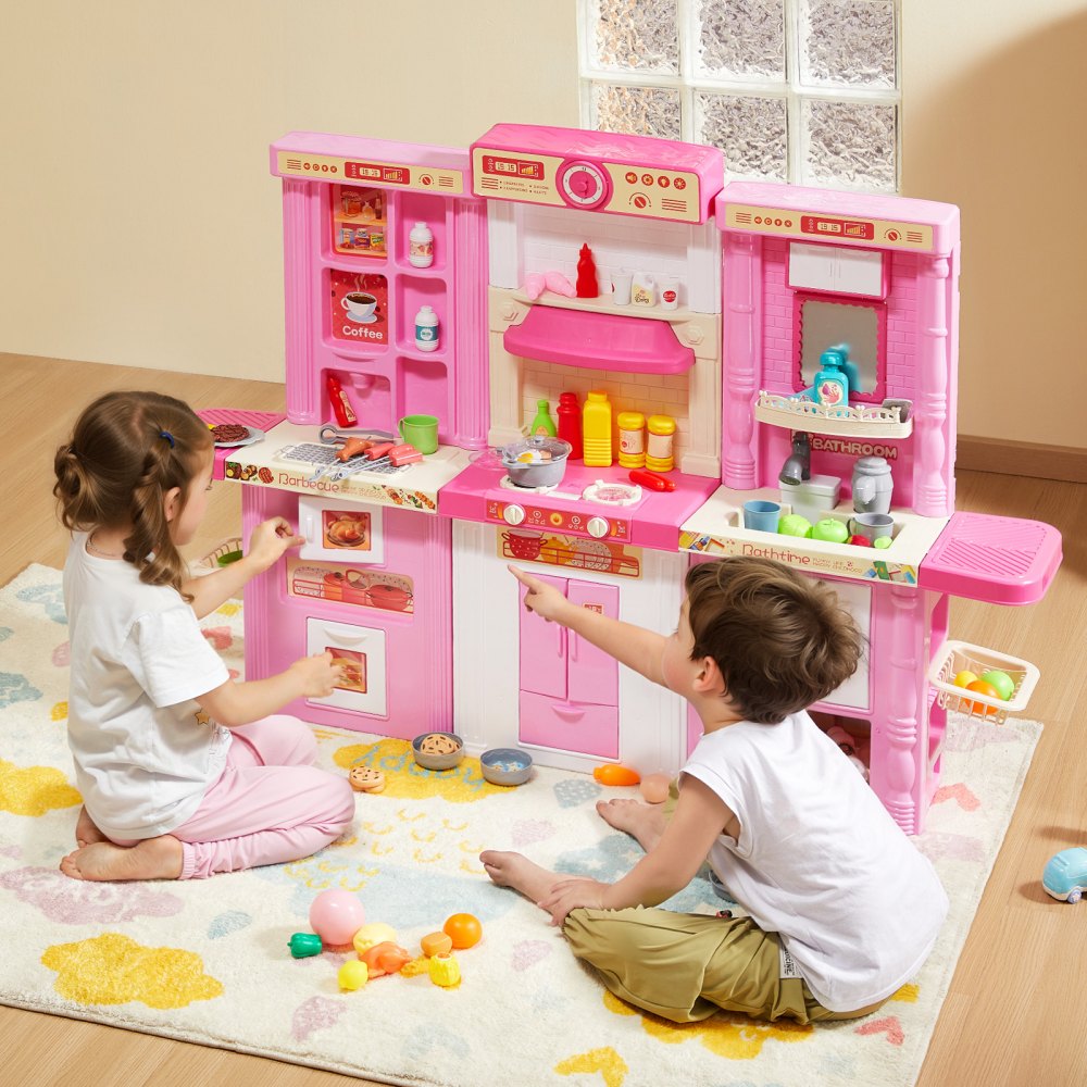 1234-7F - 50.4" 3-in-1 Pink Kitchen Playset for Kids