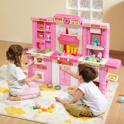 1234-7F - 50.4" 3-in-1 Pink Kitchen Playset for Kids