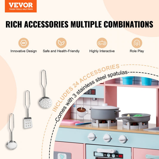 TLG81021 - VEVOR Kids Wooden Kitchen Playset with 24 Accessories