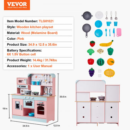 TLG81021 - VEVOR Kids Wooden Kitchen Playset with 24 Accessories