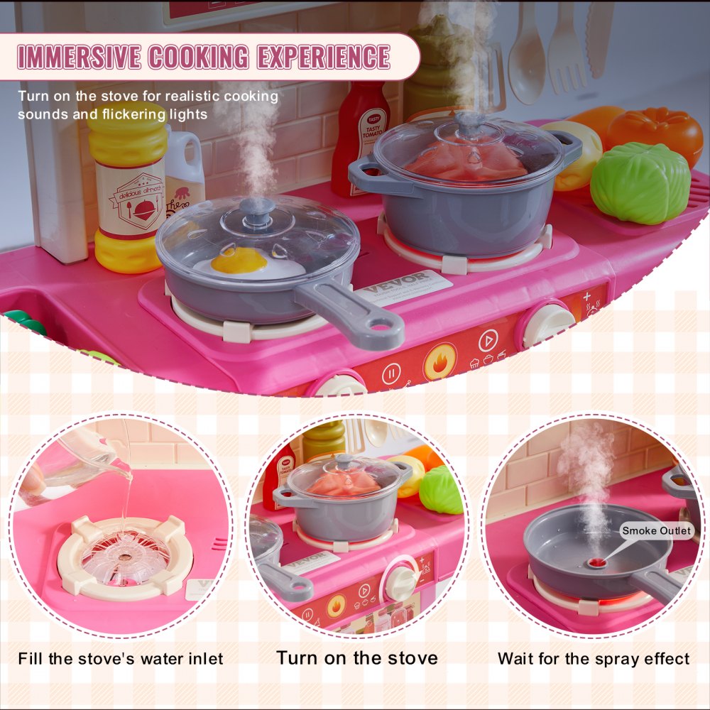 1234-8F - VEVOR Kids Compact Kitchen Playset with Realistic Sounds and Lights
