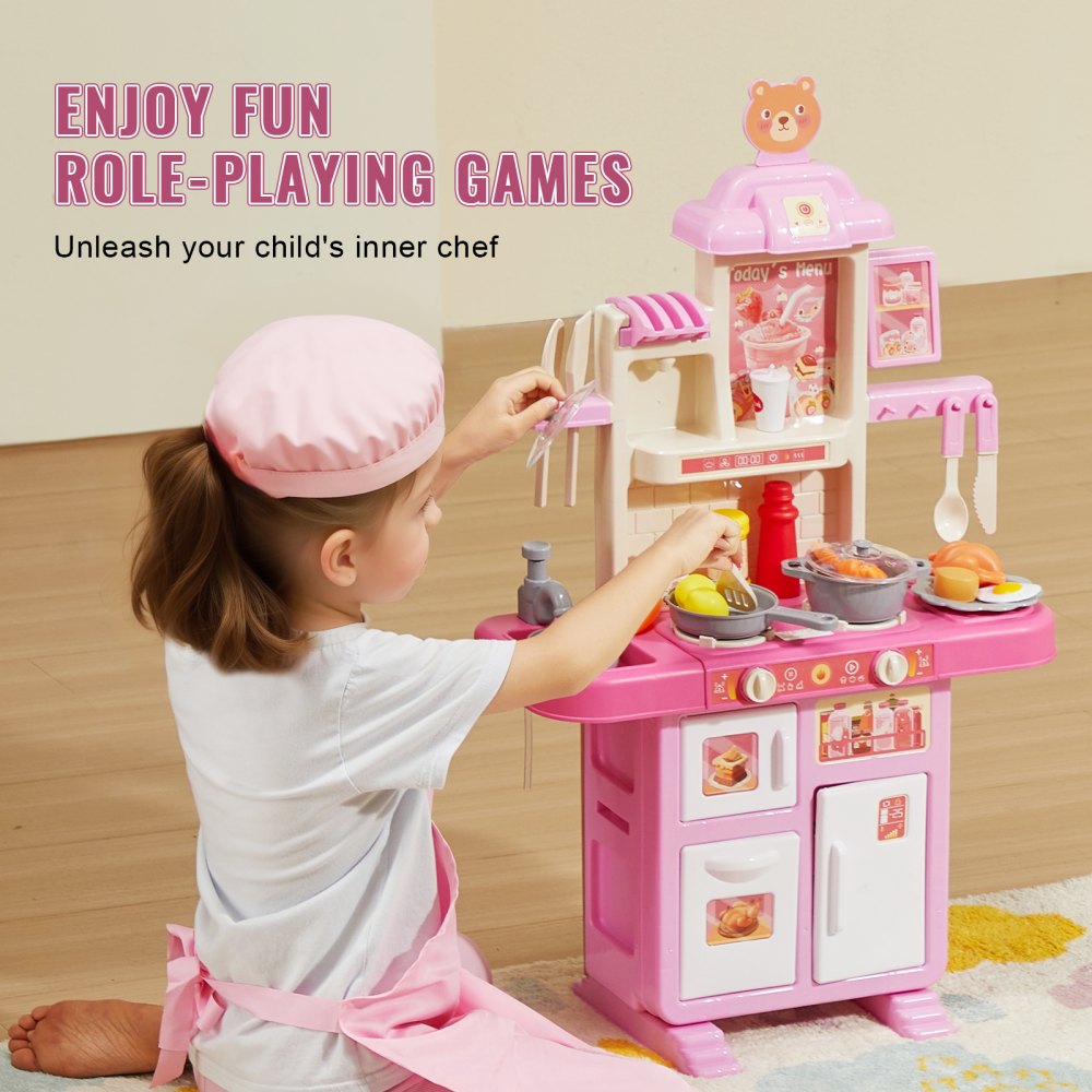 1234-8F - VEVOR Kids Compact Kitchen Playset with Realistic Sounds and Lights