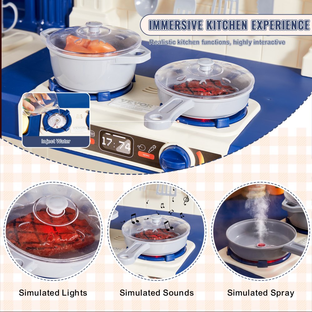 1234-7D - VEVOR Kids Cooking Playset - 50.4" Spacious Pretend Kitchen