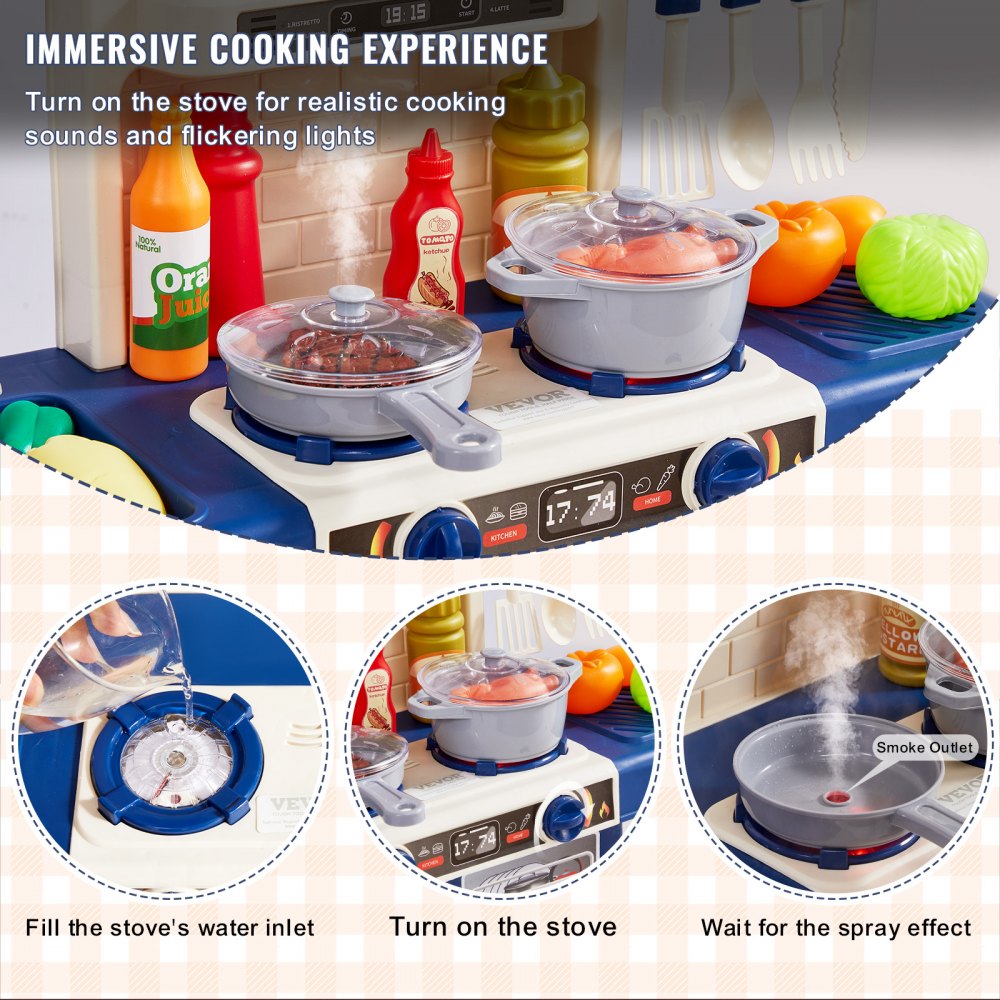 1234-8D - Compact VEVOR Kids Kitchen Set with Lights & Sounds - 18.5 x 9.4 in