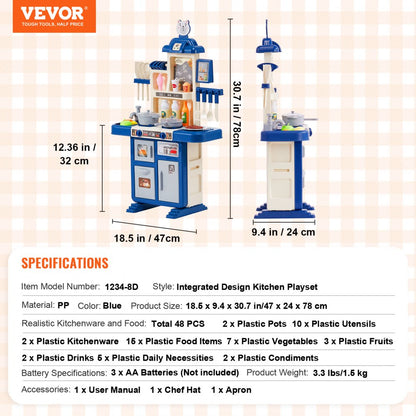 1234-8D - Compact VEVOR Kids Kitchen Set with Lights & Sounds - 18.5 x 9.4 in