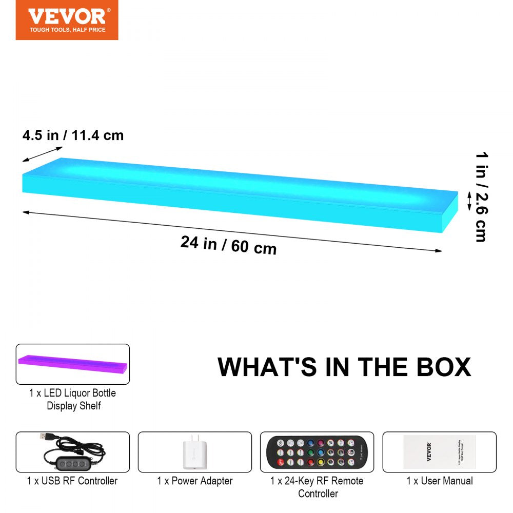 1 Layer 24 Inches - 24-Inch LED Acrylic Liquor Display Shelf for Bars