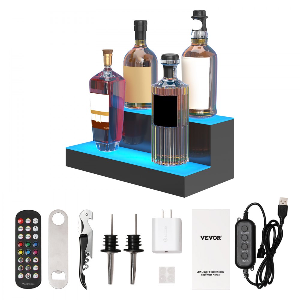 2 Layer 16 Inches - 16-Inch Premium LED Liquor Bottle Display Shelf