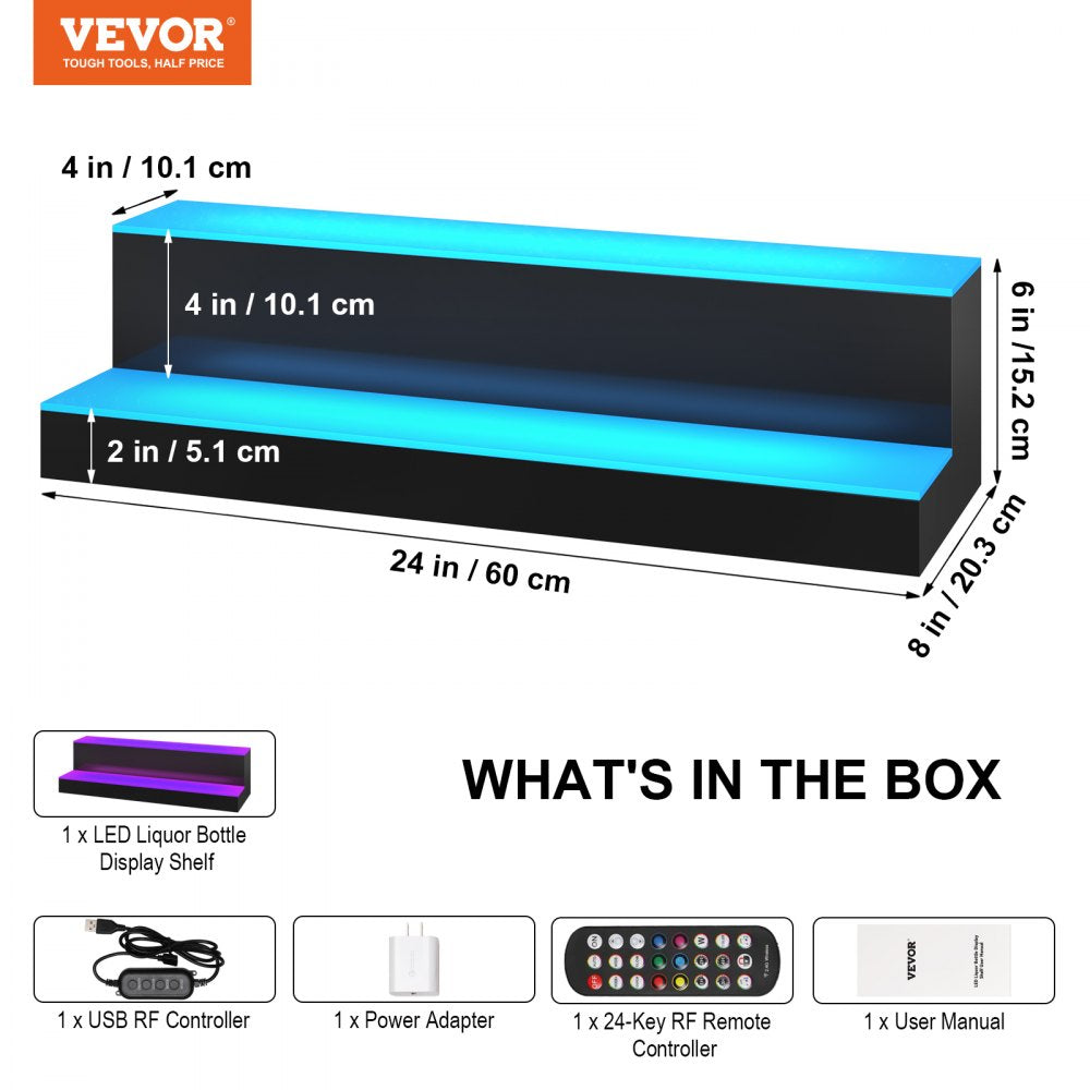 2 Layer 24 Inches - Premium 24-Inch LED Acrylic Liquor Bottle Shelf