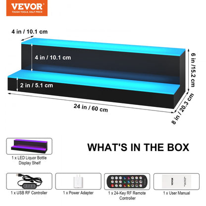 2 Layer 24 Inches - Premium 24-Inch LED Acrylic Liquor Bottle Shelf