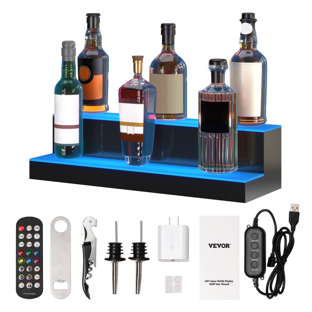 2 Layer 24 Inches - Premium 24-Inch LED Acrylic Liquor Bottle Shelf