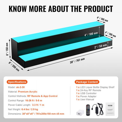 2 Layer 30 Inches - LED Illuminated Double Shelf for 16 Bottles