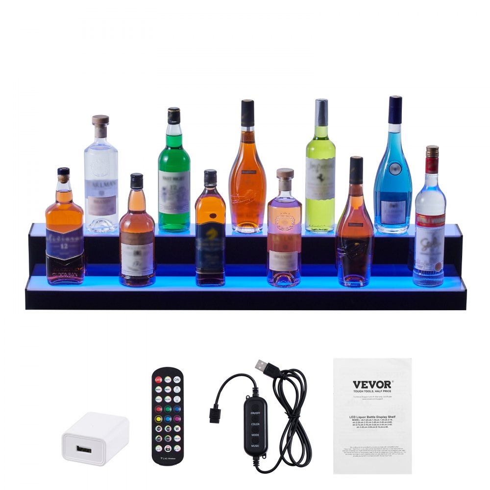 2 Layer 40 Inches - Premium 40-Inch LED Liquor Display Shelf with Remote Control
