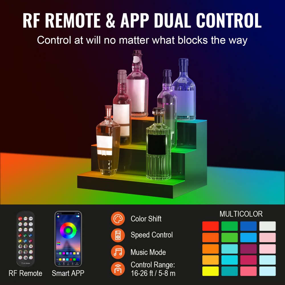 3 Layer 16 Inches - LED Liquor Bottle Display for Home Bars, Holds 12 Bottles