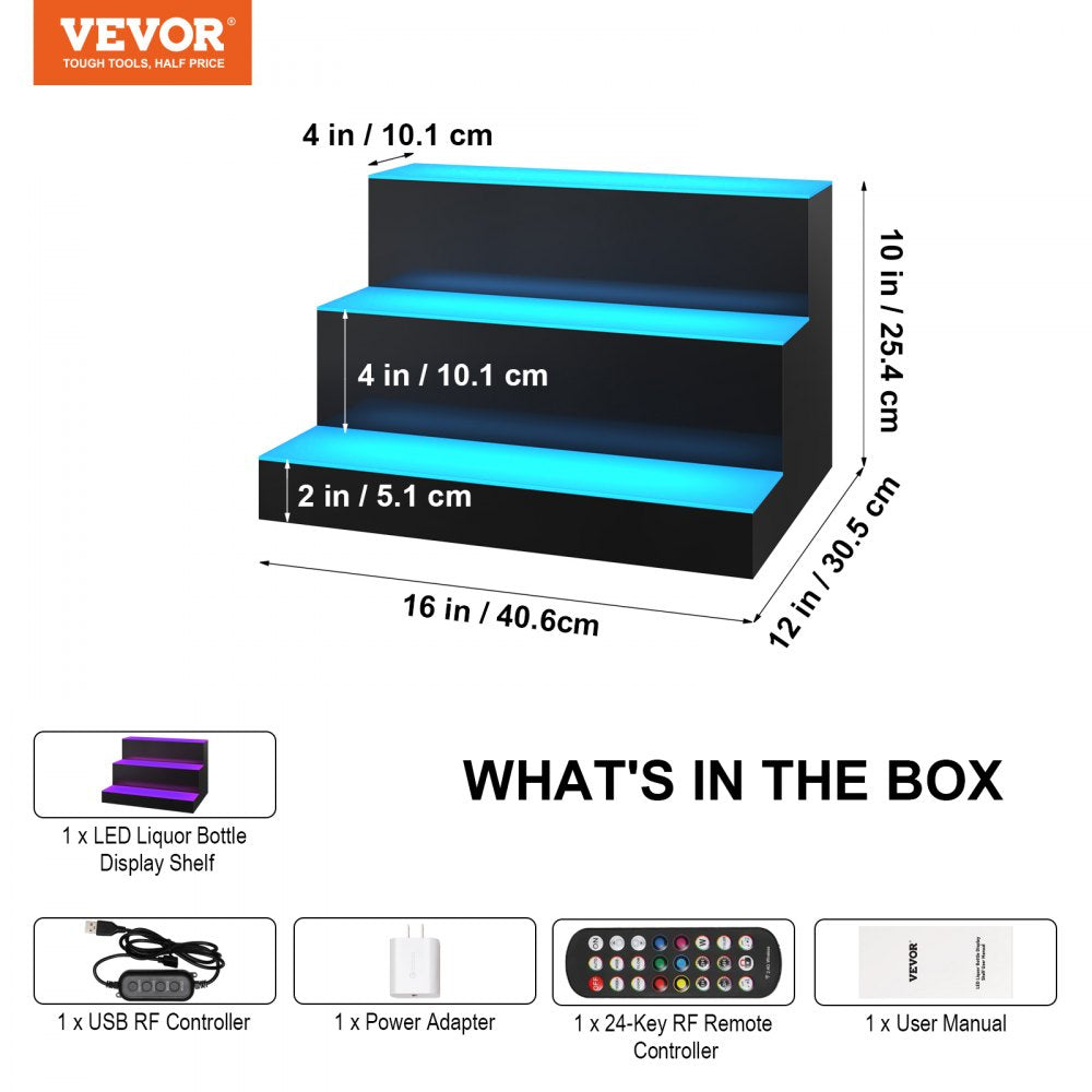 3 Layer 16 Inches - LED Liquor Bottle Display for Home Bars, Holds 12 Bottles