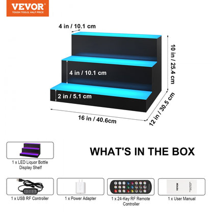 3 Layer 16 Inches - LED Liquor Bottle Display for Home Bars, Holds 12 Bottles