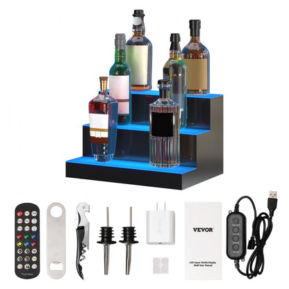 3 Layer 16 Inches - LED Liquor Bottle Display for Home Bars, Holds 12 Bottles