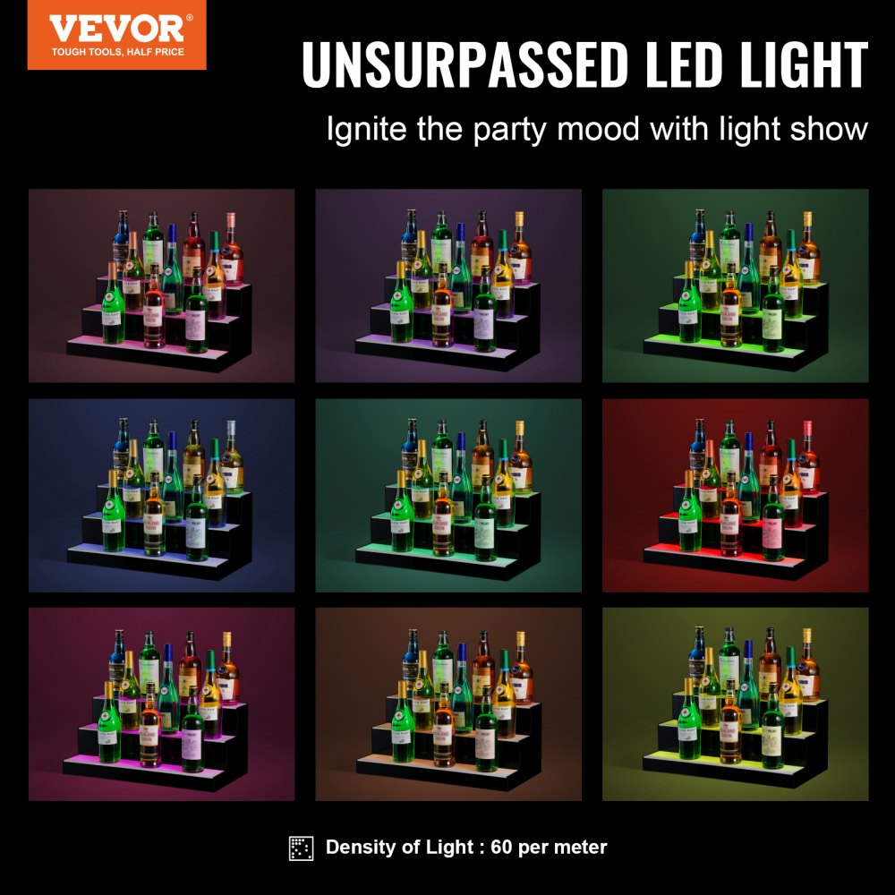 3 Layer 24 Inches - LED Acrylic 3-Tier Liquor Display Shelf for 18 Bottles