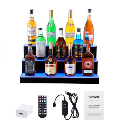 3 Layer 24 Inches - LED Acrylic 3-Tier Liquor Display Shelf for 18 Bottles