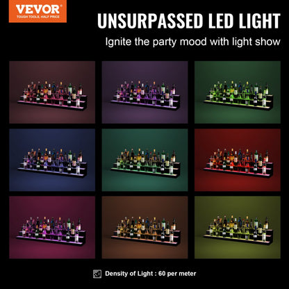 3 Layer 60 Inches - LED Color-Changing Liquor Display Shelf for Home Bars