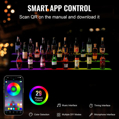 3 Layer 60 Inches - LED Color-Changing Liquor Display Shelf for Home Bars