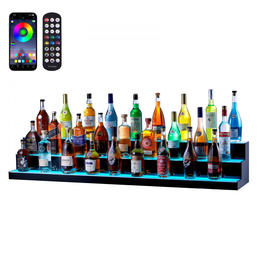 3 Layer 60 Inches - LED Color-Changing Liquor Display Shelf for Home Bars